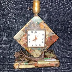 Vintage 1980s Telechron Marble Style Lamp with Working Clock Face Very Rare!